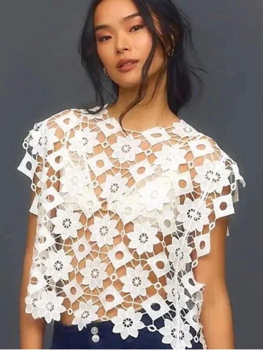 Anthropologie Maeve White Crochet Floral Overlay Crop Top